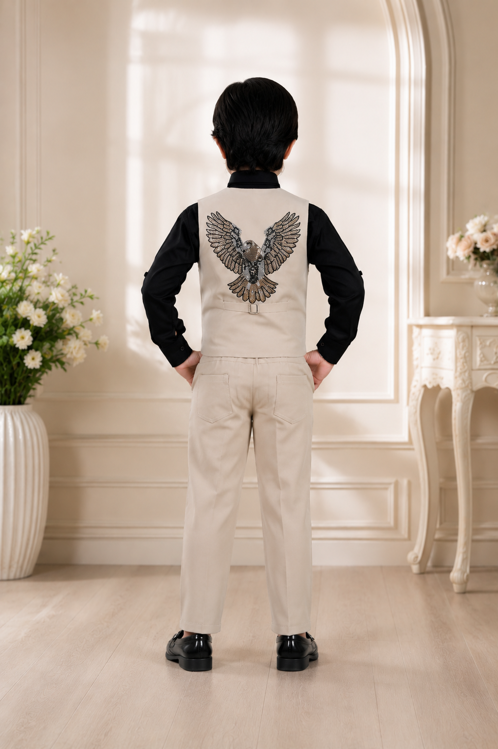 Boys Premium Eagle Embroidered Waistcoat Suit Set - Image 5