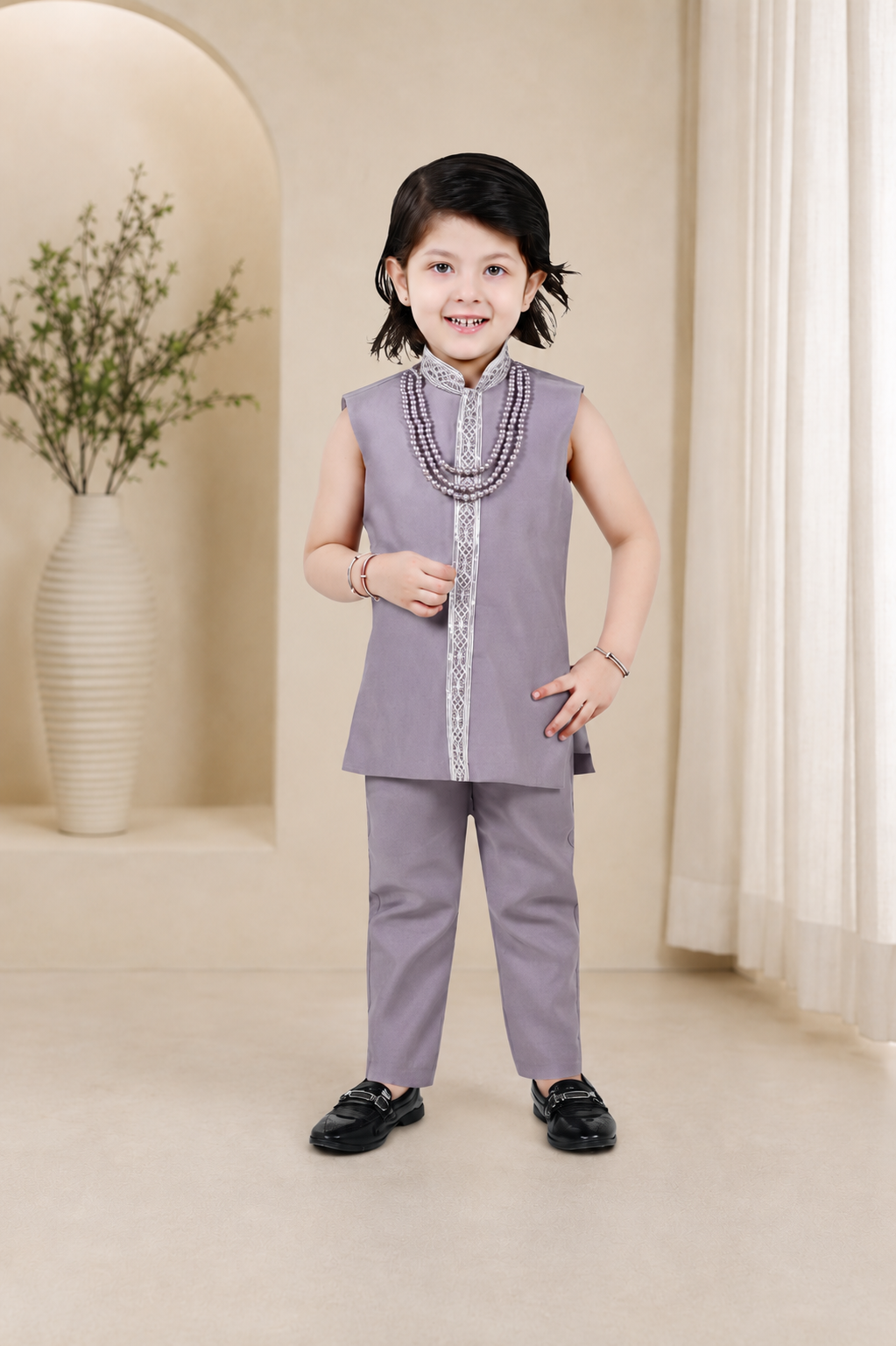 SMD Boys Royal Lavender Ethnic Suit Set - Image 3