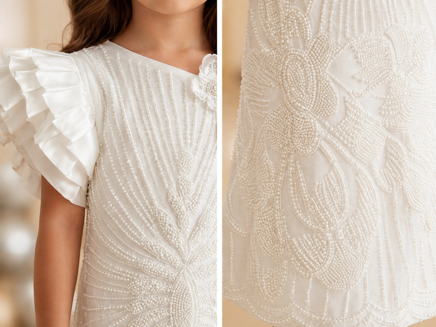 SMD Girls White Pearl Embellished Party Dress - Image 3