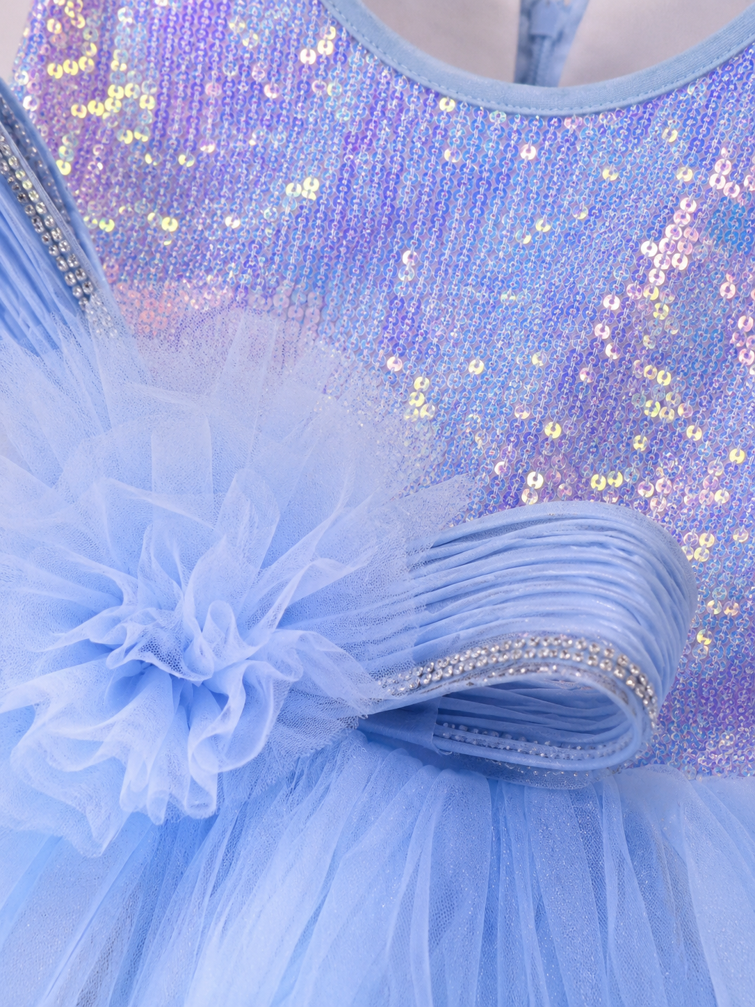 SMD Girls Sky Blue Sequin High-Low Party Dress - Image 4