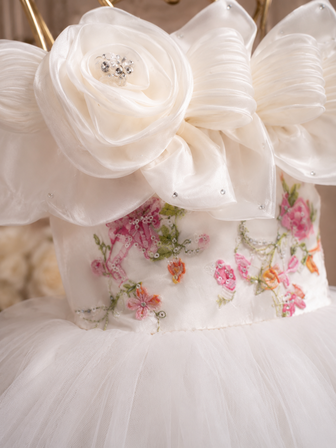 SMD Girls White Floral Princess Party Dress - Image 4