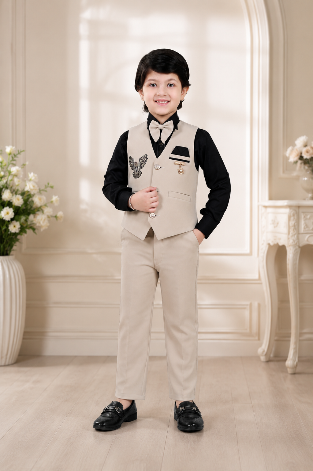 Boys Premium Eagle Embroidered Waistcoat Suit Set - Image 7
