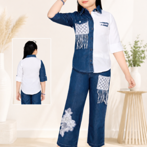 Denim & White Designer Co-Ord Set with Lace Patchwork