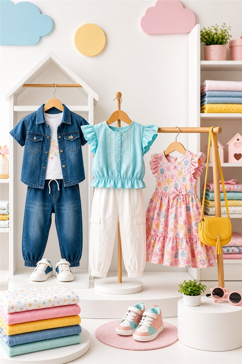 Everyday kids clothing collection with denim co ords dresses and accessories